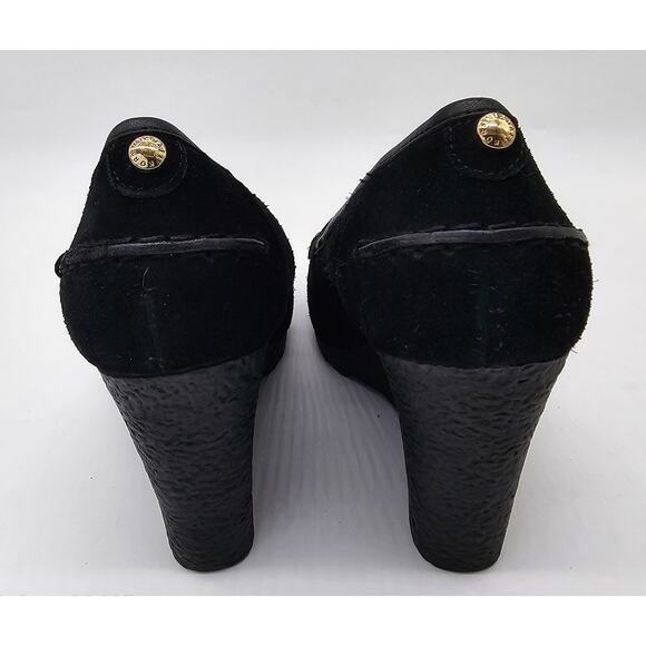 Michael Kors Black Suede Wedge Penny Loafer Platform Pumps Women's 9M - Picture 4 of 9
